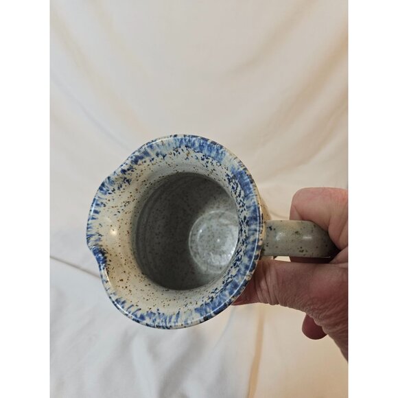 Vintage Speckled Stoneware Creamer Pitcher With Heart & Blue Floral Design - Picture 2 of 9
